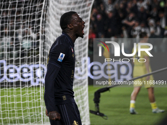 Juventus midfielder Timothy Weah (22) celebrates during the Serie A football match number 8, Juventus versus Lazio, at the Allianz Stadium i...