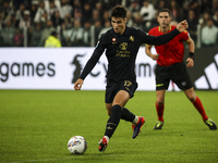 Juventus midfielder Vasilije Adzic (17) shoots the ball during the Serie A football match number 8, Juventus versus Lazio, at the Allianz St...