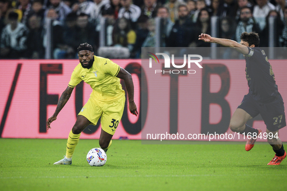 Lazio defender Nuno Tavares (30) is in action during the Serie A football match number 8, Juventus vs. Lazio, at the Allianz Stadium in Turi...