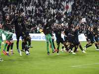 Juventus players celebrate victory after the Serie A football match number 8, Juventus vs. Lazio, at the Allianz Stadium in Turin, Piedmont,...