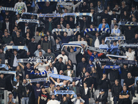 Lazio supporters cheer during the Serie A football match number 8, Juventus versus Lazio, at the Allianz Stadium in Turin, Piedmont, Italy,...