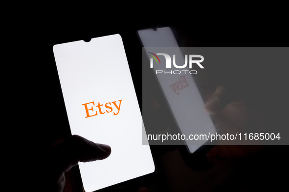 The Etsy logo displays on a smartphone screen in Athens, Greece, on October 20, 2024. 