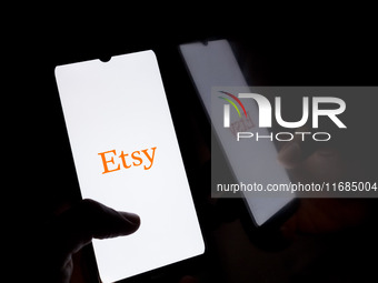 The Etsy logo displays on a smartphone screen in Athens, Greece, on October 20, 2024. (