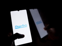 The Revolut logo displays on a smartphone screen in Athens, Greece, on October 20, 2024. (