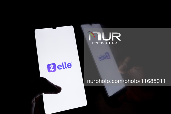 The Zelle logo displays on a smartphone screen in Athens, Greece, on October 20, 2024. 