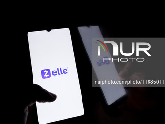 The Zelle logo displays on a smartphone screen in Athens, Greece, on October 20, 2024. (