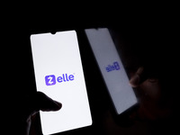 The Zelle logo displays on a smartphone screen in Athens, Greece, on October 20, 2024. (