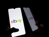 The eBay logo displays on a smartphone screen in Athens, Greece, on October 20, 2024. (