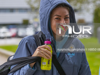 Alanna Kennedy #14 of Manchester City W.F.C. arrives at the Joie Stadium during the Barclays FA Women's Super League match between Mancheste...