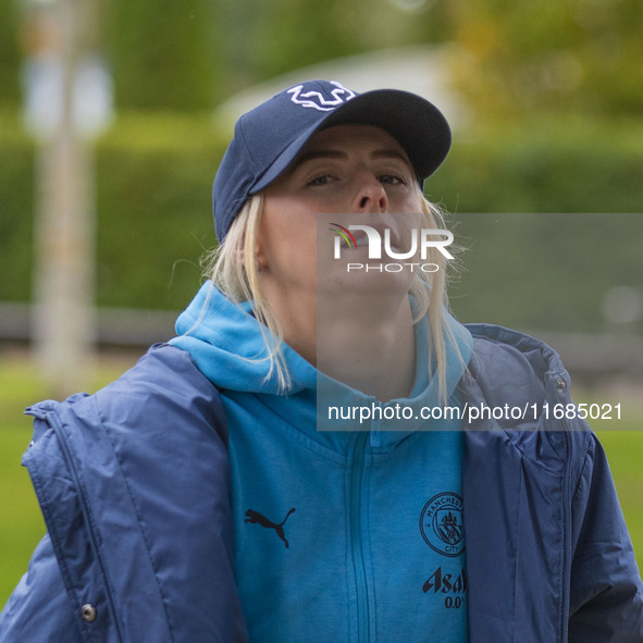 Chloe Kelly #9 of Manchester City W.F.C. arrives at the Joie Stadium during the Barclays FA Women's Super League match between Manchester Ci...