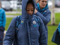 Khiara Keating #35 (GK) of Manchester City W.F.C. arrives at the Joie Stadium during the Barclays FA Women's Super League match between Manc...