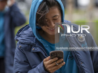 Ayaka Yamashita #31 (GK) of Manchester City W.F.C. arrives at the Joie Stadium during the Barclays FA Women's Super League match between Man...