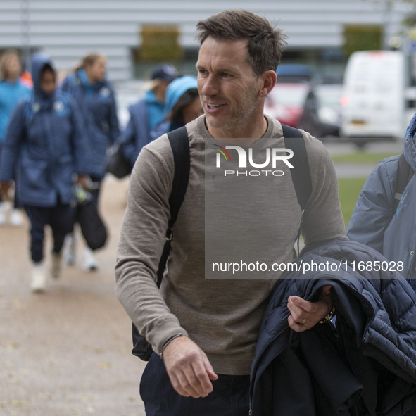 Manchester City W.F.C. manager Gareth Taylor arrives at the Joie Stadium during the Barclays FA Women's Super League match between Mancheste...