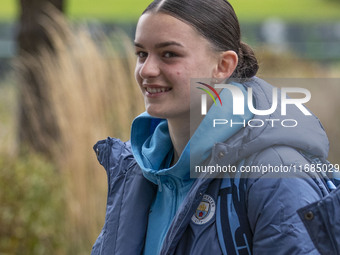 Lily Murphy #46 of Manchester City W.F.C. arrives at the Joie Stadium during the Barclays FA Women's Super League match between Manchester C...