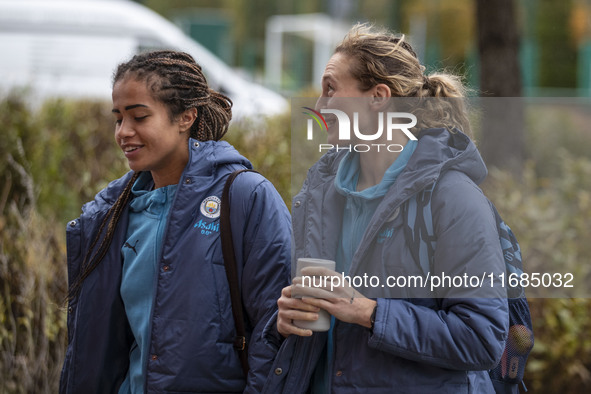 Mary Fowler #8 of Manchester City W.F.C. arrives at the Joie Stadium during the Barclays FA Women's Super League match between Manchester Ci...