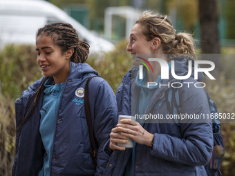 Mary Fowler #8 of Manchester City W.F.C. arrives at the Joie Stadium during the Barclays FA Women's Super League match between Manchester Ci...