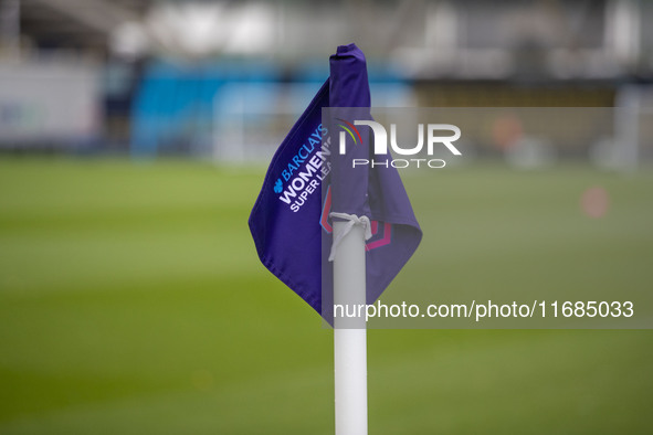 The WSL Manchester City corner flag is present during the Barclays FA Women's Super League match between Manchester City and Aston Villa at...