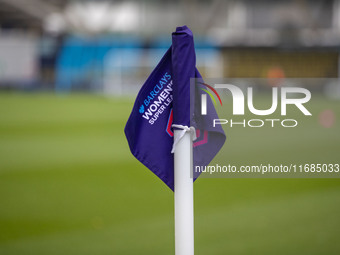 The WSL Manchester City corner flag is present during the Barclays FA Women's Super League match between Manchester City and Aston Villa at...