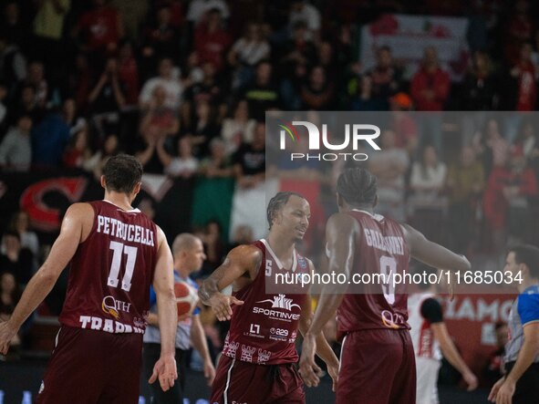 Justin Robinson of Trapani Shark plays during the LBA Italy Championship match between Openjobmetis Varese and Trapani Shark in Varese, Ital...