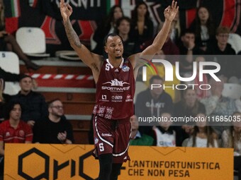 Justin Robinson of Trapani Shark plays during the LBA Italy Championship match between Openjobmetis Varese and Trapani Shark in Varese, Ital...