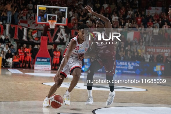 Jaylen Hands of Openjobmetis Varese and Langston Galloway of Trapani Shark participate in the LBA Italy Championship match between Openjobme...