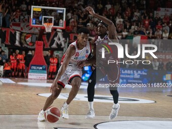 Jaylen Hands of Openjobmetis Varese and Langston Galloway of Trapani Shark participate in the LBA Italy Championship match between Openjobme...