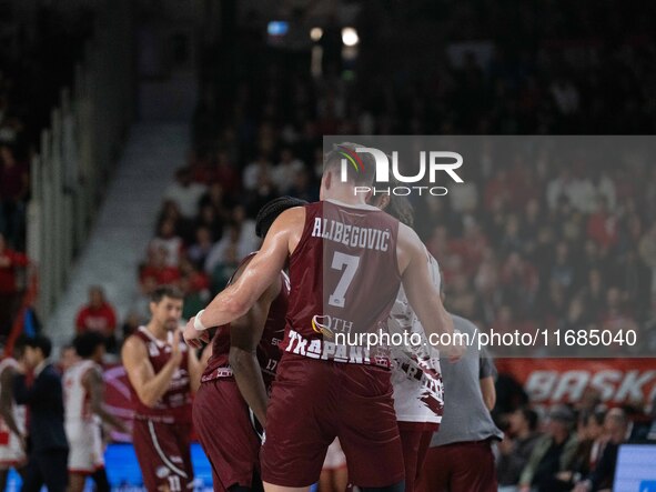 Amar Alibegovic of Trapani Shark plays during the LBA Italy Championship match between Openjobmetis Varese and Trapani Shark in Varese, Ital...