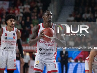 Jordan Harris plays for Openjobmetis Varese during the LBA Italy Championship match between Openjobmetis Varese and Trapani Shark in Varese,...