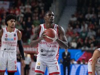 Jordan Harris plays for Openjobmetis Varese during the LBA Italy Championship match between Openjobmetis Varese and Trapani Shark in Varese,...