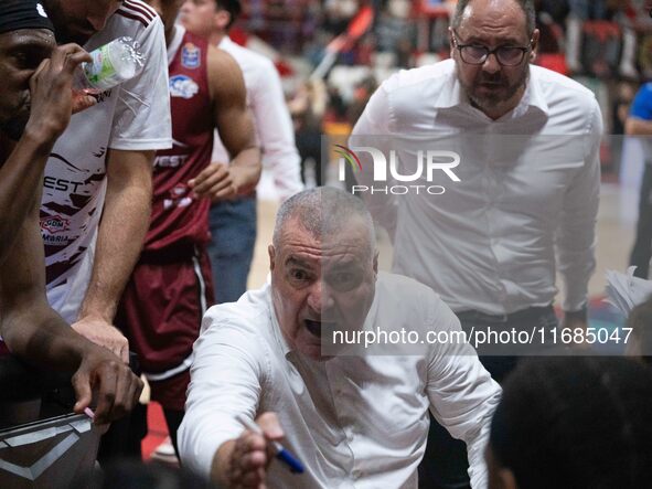 Head Coach Jasmin Repesa of Trapani Shark participates in the LBA Italy Championship match between Openjobmetis Varese and Trapani Shark in...