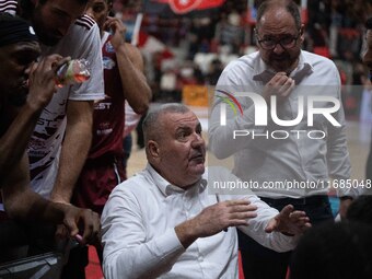 Head Coach Jasmin Repesa of Trapani Shark participates in the LBA Italy Championship match between Openjobmetis Varese and Trapani Shark in...