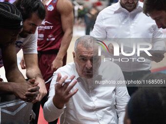 Head Coach Jasmin Repesa of Trapani Shark participates in the LBA Italy Championship match between Openjobmetis Varese and Trapani Shark in...