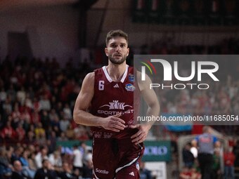 Riccardo Rossato of Trapani Shark plays during the LBA Italy Championship match between Openjobmetis Varese and Trapani Shark in Varese, Ita...