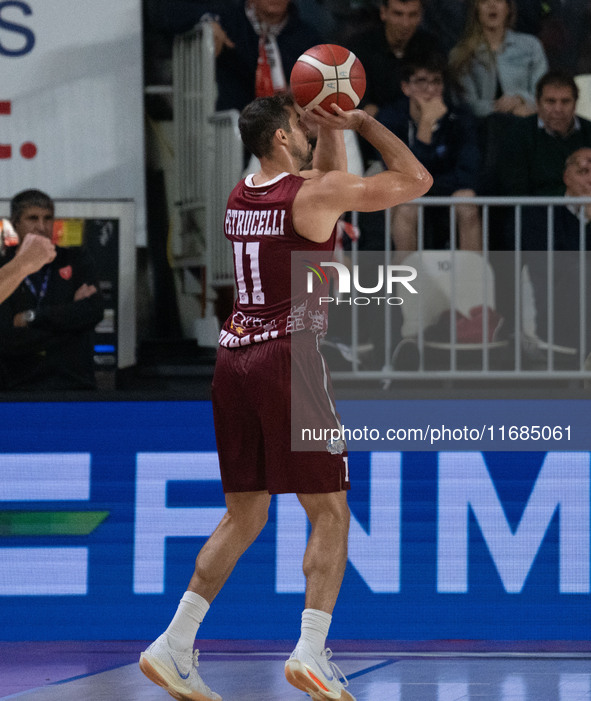 John Petrucelli of Trapani Shark plays during the LBA Italy Championship match between Openjobmetis Varese and Trapani Shark in Varese, Ital...