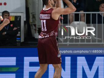 John Petrucelli of Trapani Shark plays during the LBA Italy Championship match between Openjobmetis Varese and Trapani Shark in Varese, Ital...