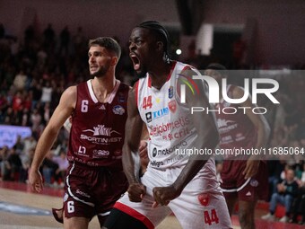 Gabe Brown of Openjobmetis Varese plays during the LBA Italy Championship match between Openjobmetis Varese and Trapani Shark in Varese, Ita...