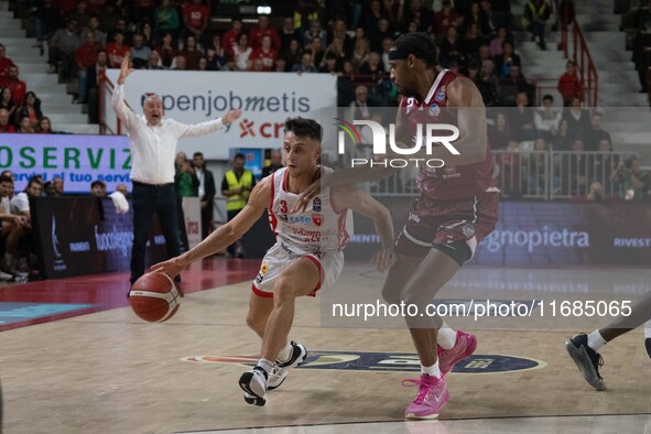 Matteo Librizzi of Openjobmetis Varese participates in the LBA Italy Championship match between Openjobmetis Varese and Trapani Shark in Var...