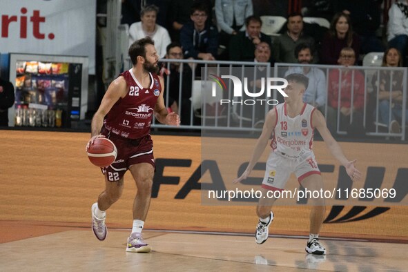 Stefano Gentile of Trapani Shark and Matteo Librizzi of Openjobmetis Varese compete during the LBA Italy Championship match between Openjobm...