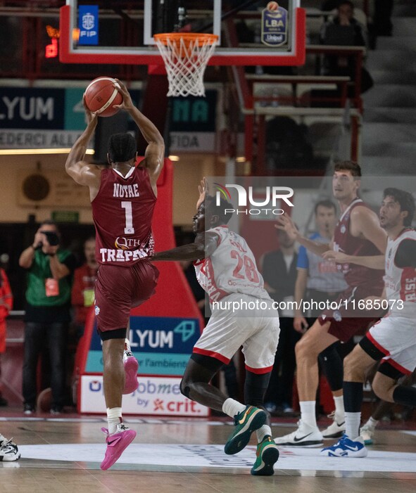 JD Notae of Trapani Shark participates in the LBA Italy Championship match between Openjobmetis Varese and Trapani Shark in Varese, Italy, o...