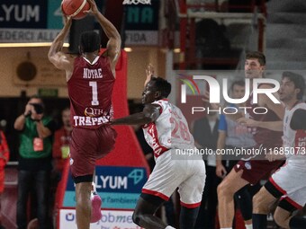 JD Notae of Trapani Shark participates in the LBA Italy Championship match between Openjobmetis Varese and Trapani Shark in Varese, Italy, o...