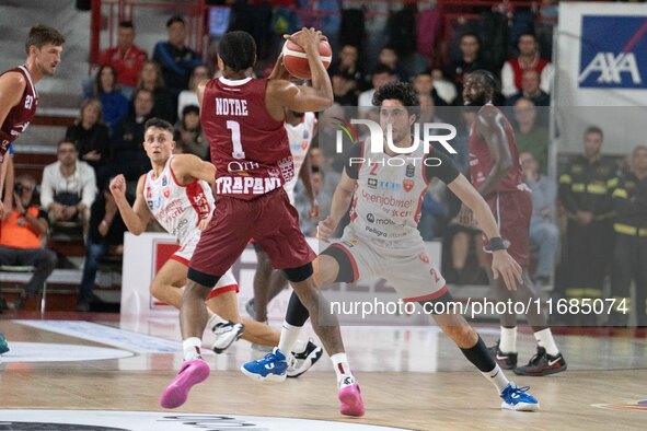 01 JD Notae of Trapani Shark and 02 Davide Alviti of Openjobmetis Varese compete during the LBA Italy Championship match between Openjobmeti...