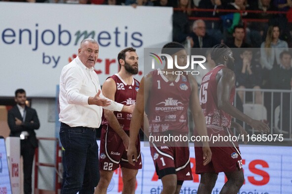 Head Coach Jasmin Repesa of Trapani Shark, Akwasi Yeboah of Trapani Shark, and JD Notae of Trapani Shark during the LBA Italy Championship m...