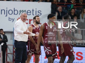 Head Coach Jasmin Repesa of Trapani Shark, Akwasi Yeboah of Trapani Shark, and JD Notae of Trapani Shark during the LBA Italy Championship m...