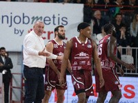 Head Coach Jasmin Repesa of Trapani Shark, Akwasi Yeboah of Trapani Shark, and JD Notae of Trapani Shark during the LBA Italy Championship m...