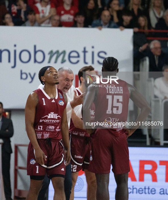 Head Coach Jasmin Repesa of Trapani Shark, Akwasi Yeboah of Trapani Shark, and JD Notae of Trapani Shark during the LBA Italy Championship m...