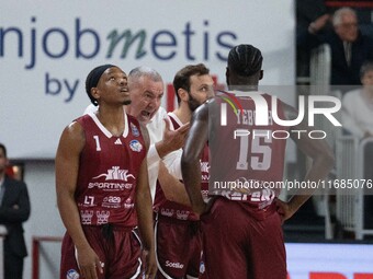 Head Coach Jasmin Repesa of Trapani Shark, Akwasi Yeboah of Trapani Shark, and JD Notae of Trapani Shark during the LBA Italy Championship m...