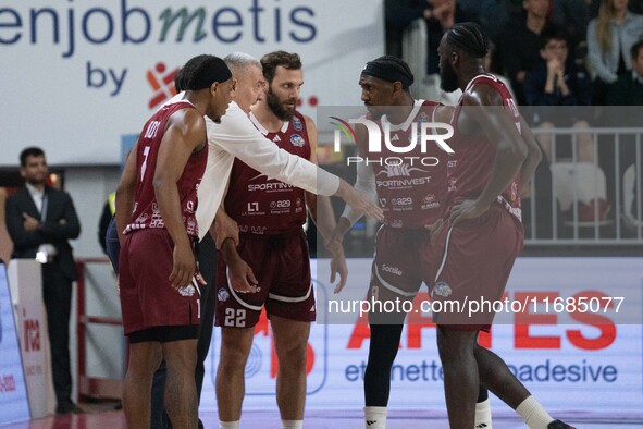 Head Coach Jasmin Repesa of Trapani Shark and Langston Galloway of Trapani Shark participate in the LBA Italy Championship match between Ope...