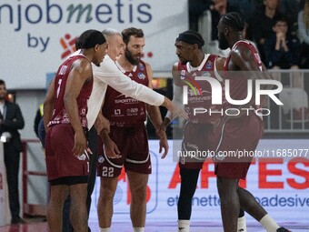 Head Coach Jasmin Repesa of Trapani Shark and Langston Galloway of Trapani Shark participate in the LBA Italy Championship match between Ope...