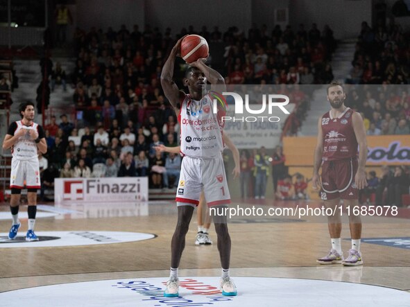 Jordan Harris plays for Openjobmetis Varese during the LBA Italy Championship match between Openjobmetis Varese and Trapani Shark in Varese,...