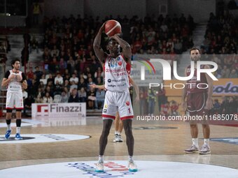 Jordan Harris plays for Openjobmetis Varese during the LBA Italy Championship match between Openjobmetis Varese and Trapani Shark in Varese,...